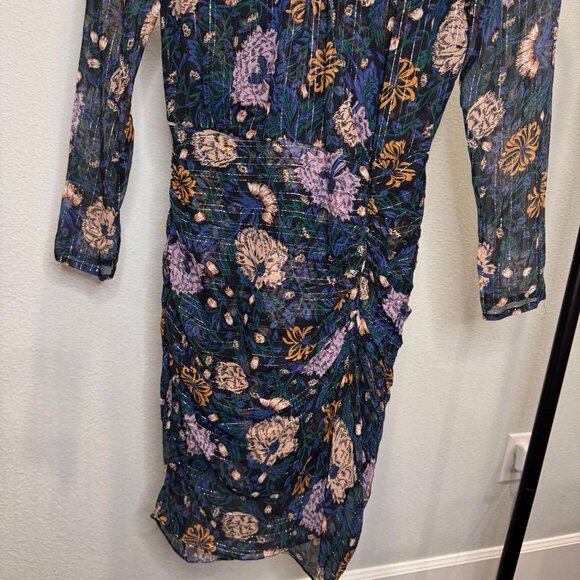 Veronica Beard Peppa Floral Mini Dress Floral Print Metallic Silk Chiffon Size 0 - Picture 7 of 12